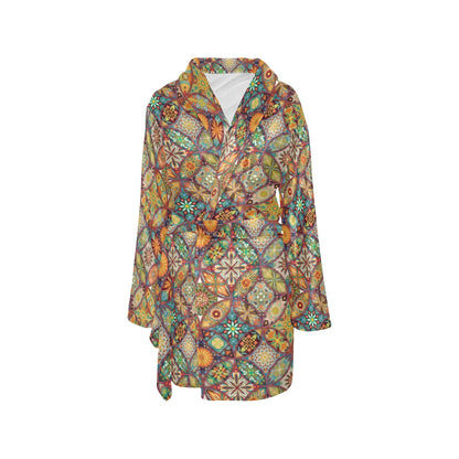 Mandala Flower Themed Design Print Women's Fleece Robe