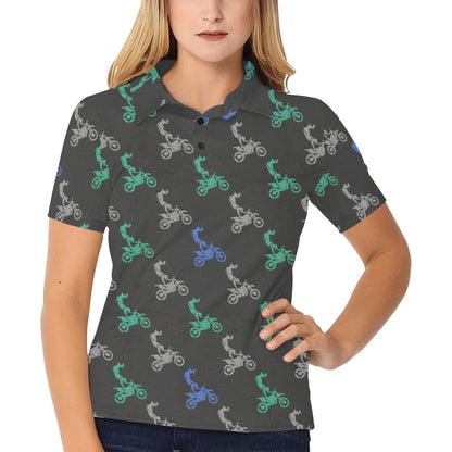 Motocross Pattern Print Design 02 Women's Polo Shirt