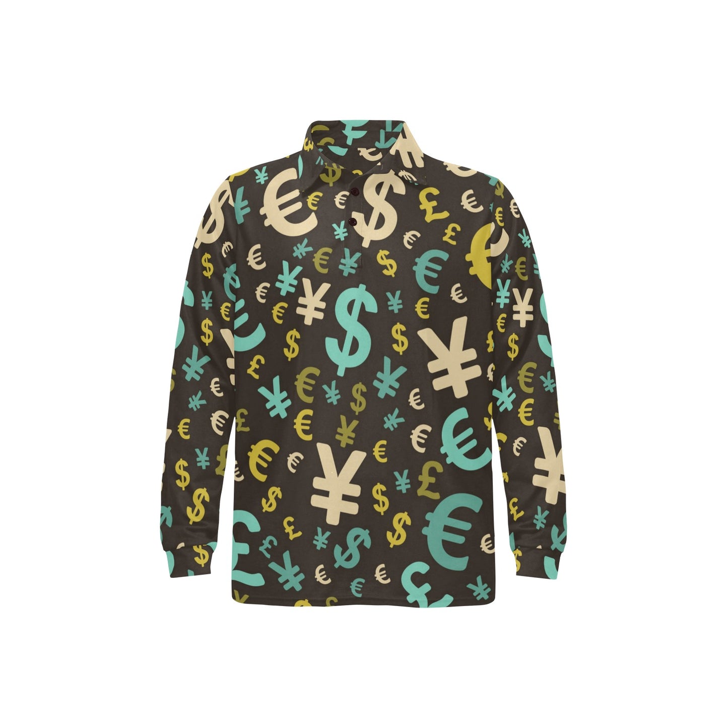 Money Pattern Print Design 01 Long Sleeve Polo Shirt For Men's