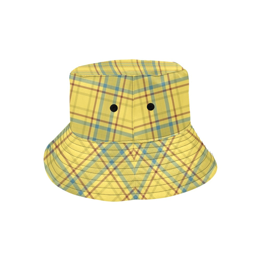 Tartan Yellow Print Design LKS301 Unisex Bucket Hat