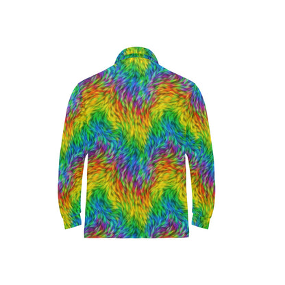 Rainbow Fur Design Print Long Sleeve Polo Shirt For Men's