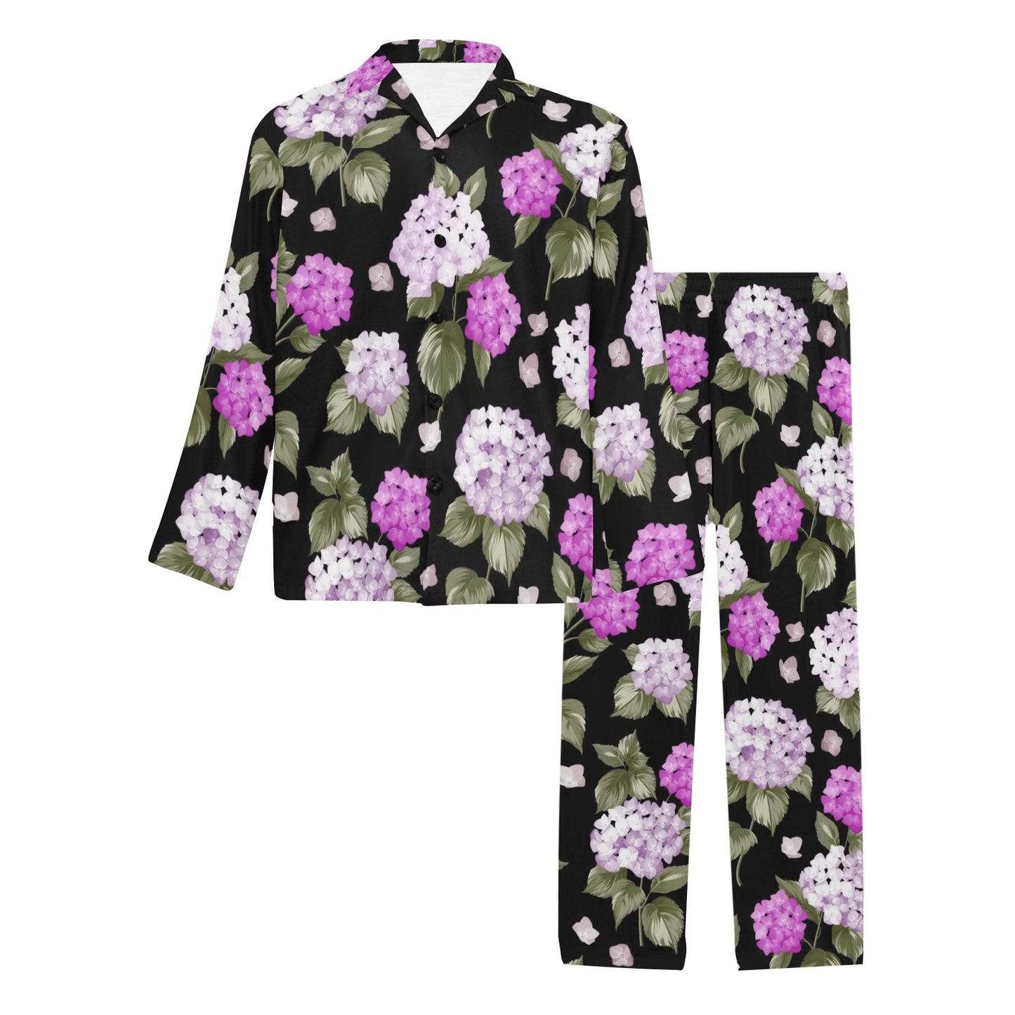 Hydrangea Pattern Print Design HD011 Men's Long Pajama Set