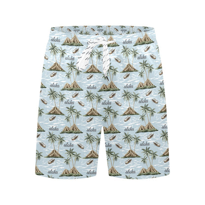Aloha Hawaii island Design Themed Print Men's Swim Trunks Beach Shorts