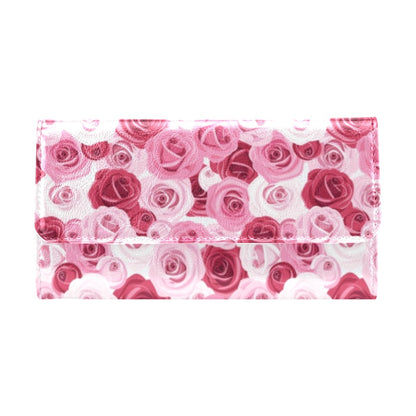 Pink Red Rose Pattern Print Women's Trifold Wallet