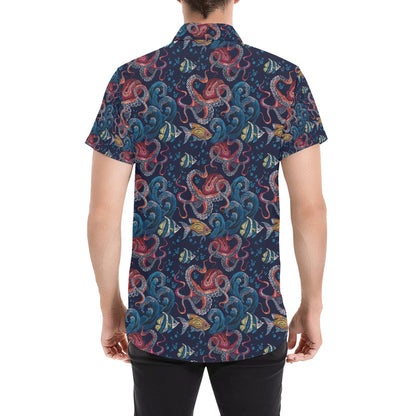 Underwater Giant Squid Print Design LKS302 Men Short Sleeve Button Up Shirt