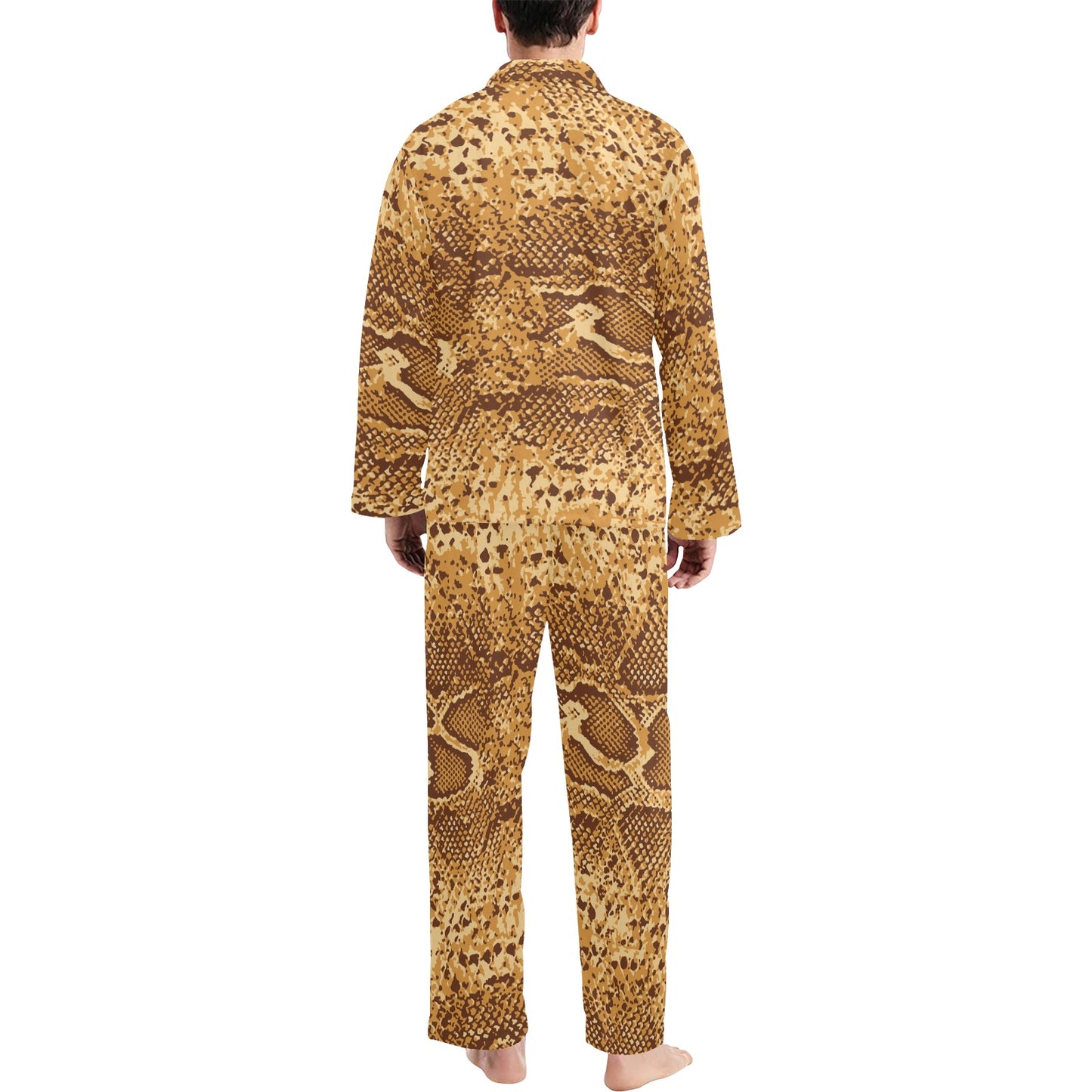 Python Brown Pattern Print Design A03 Men's Long Pajama Set