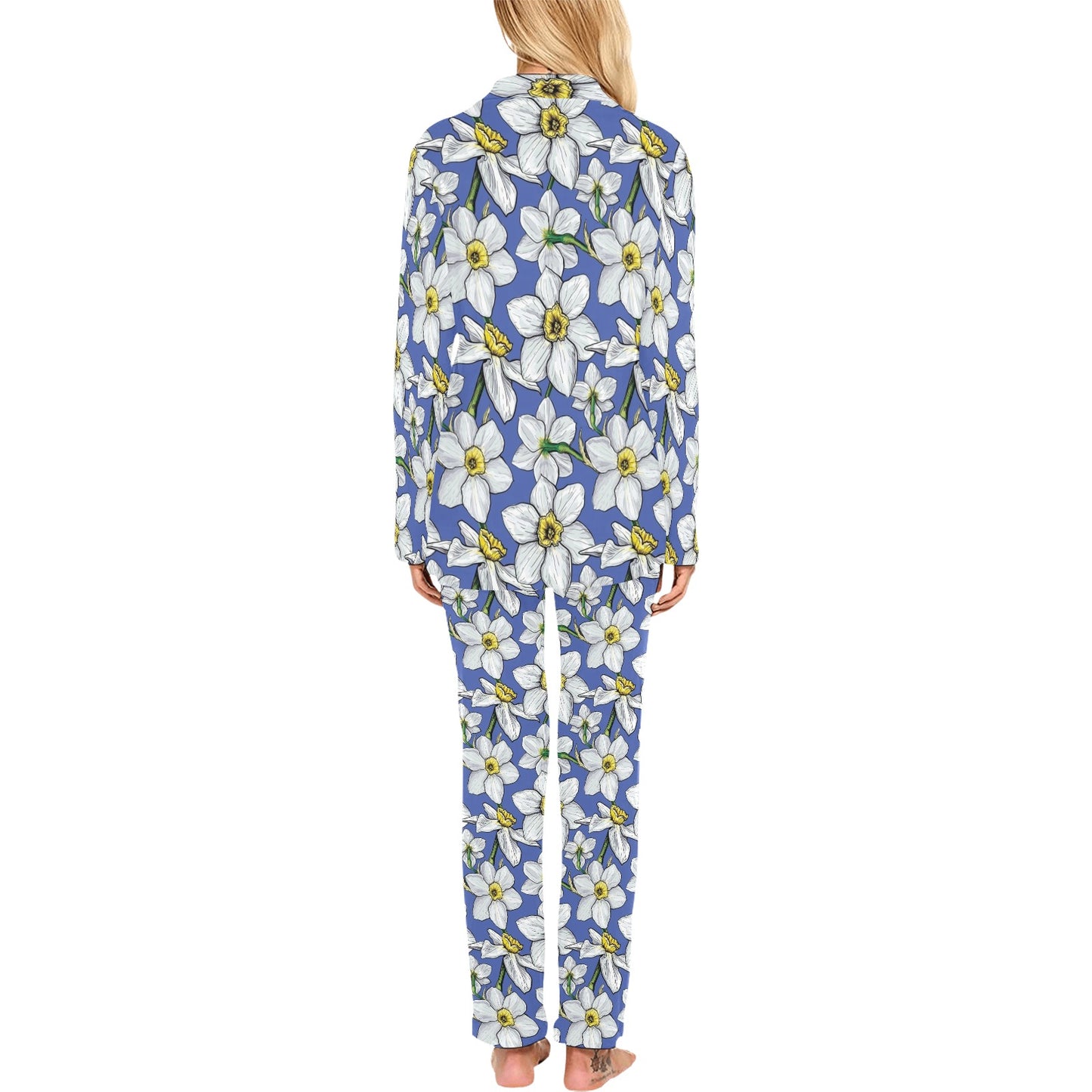 Daffodils Pattern Print Design DF08 Women's Long Pajama Set
