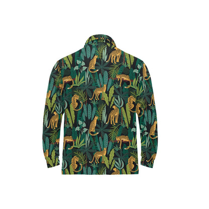 Jaguar Jungle Pattern Print Design 03 Long Sleeve Polo Shirt For Men's