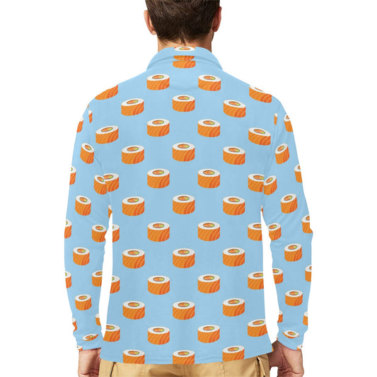Salmon Sushi Print Design LKS307 Long Sleeve Polo Shirt For Men's