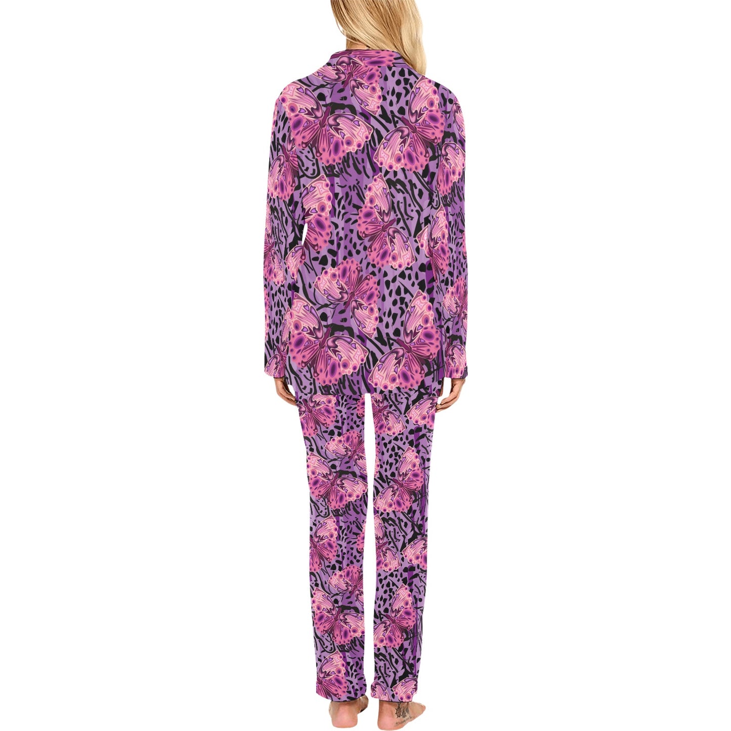 Purple Butterfly Leopard Women's Long Pajama Set