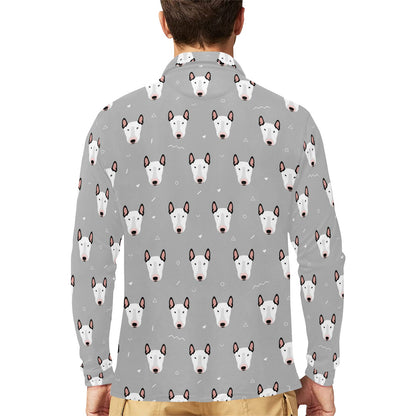 Bull Terrier Head Print Pattern Long Sleeve Polo Shirt For Men's