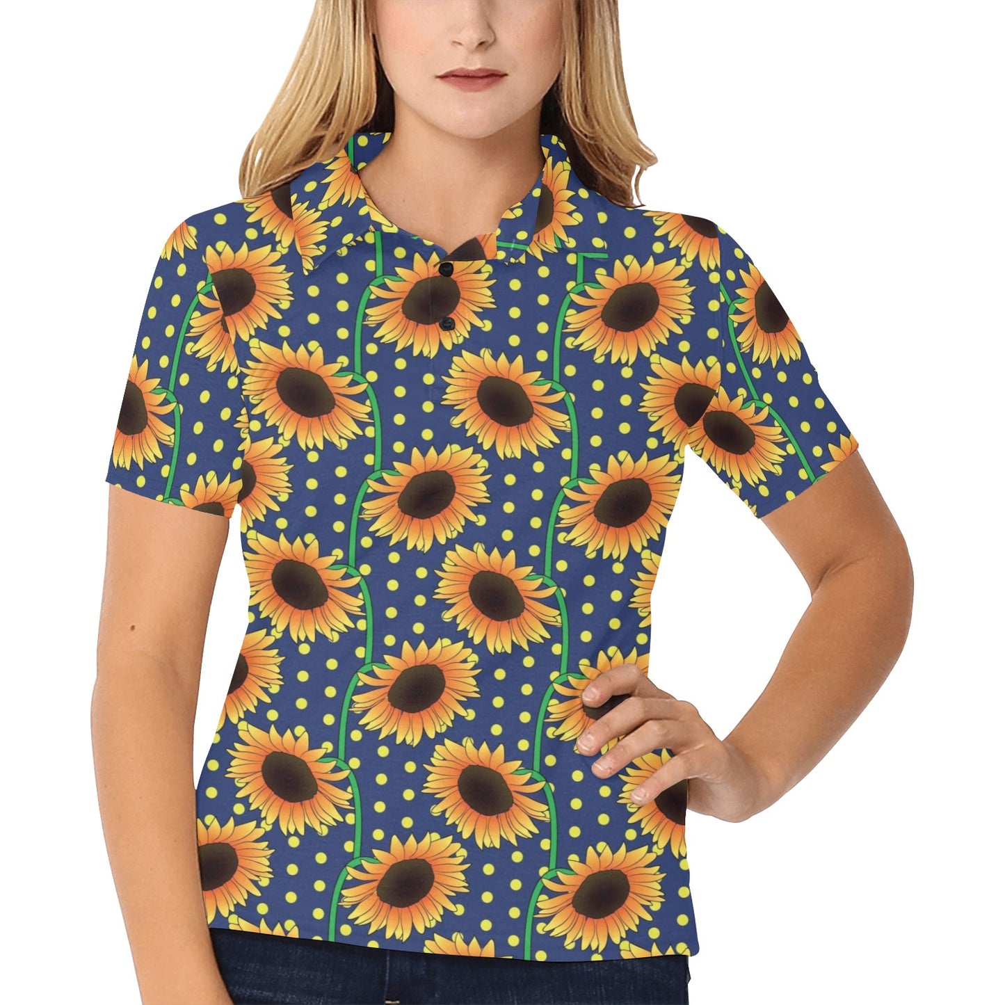 Sunflower Pattern Print Design SF03 Women's Polo Shirt