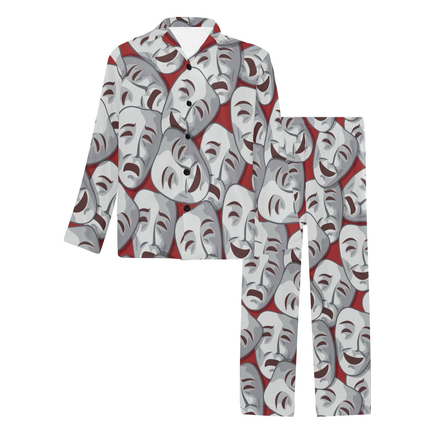 Acting Mask Pattern Print Design 01 Men's Long Pajama Set