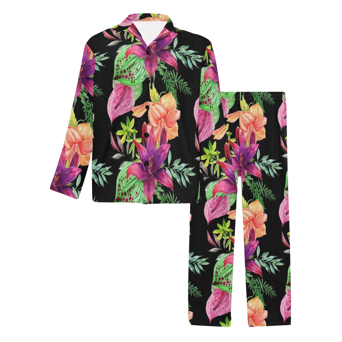 Amaryllis Pattern Print Design AL09 Men's Long Pajama Set