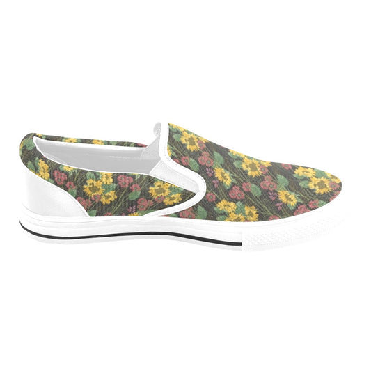 Sunflower Print Design LKS303 White Slip Ons Canvas Women's Shoes