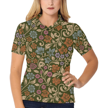 Floral Vintage Print Pattern Women's Polo Shirt