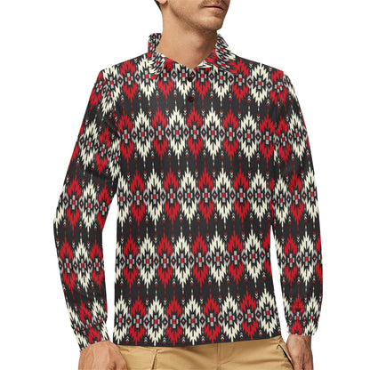 Southwestern Pattern Long Sleeve Polo Shirt For Men's