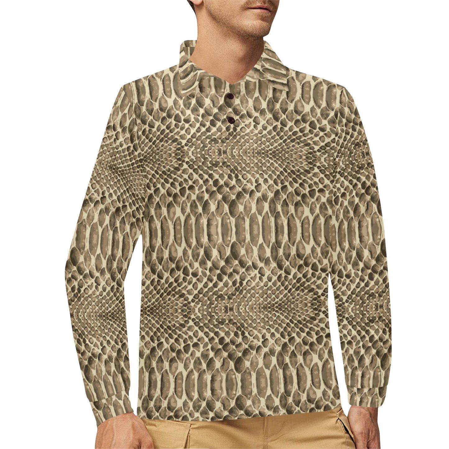 Python Pattern Print Design A02 Long Sleeve Polo Shirt For Men's