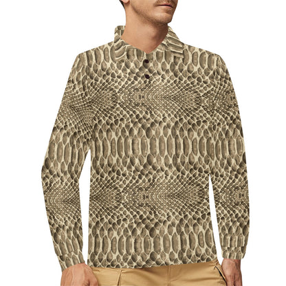 Python Pattern Print Design A02 Long Sleeve Polo Shirt For Men's