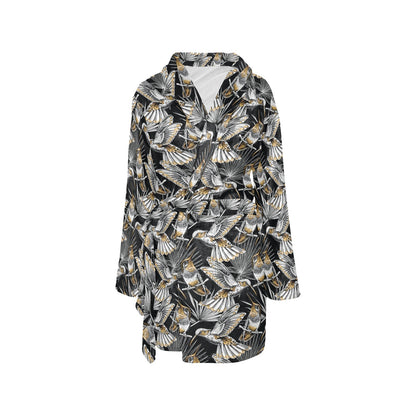 Hummingbird Gold Design Themed Print Women's Fleece Robe