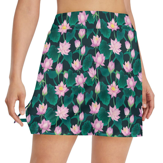 Water Lily Print Design LKS302 17" Golf & Pickleball Skort with Pockets