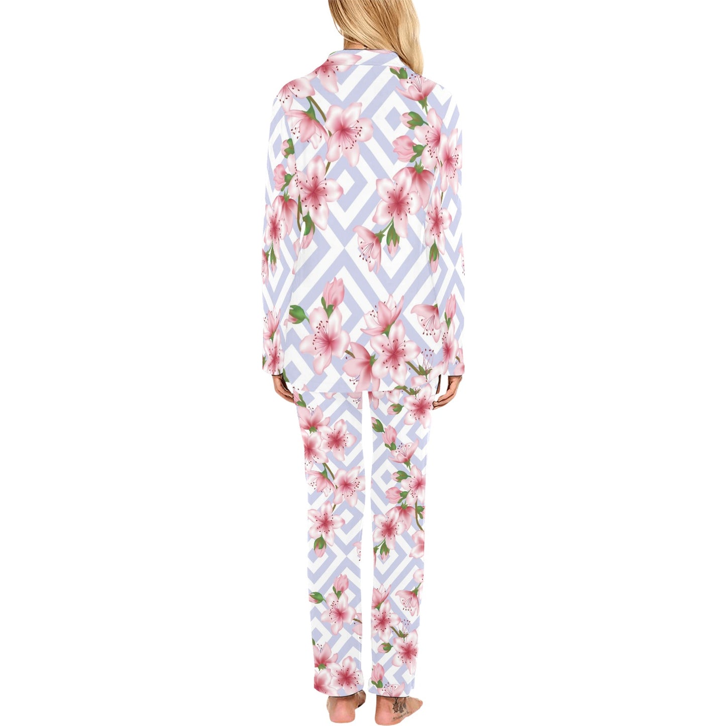 Cherry Blossom Pattern Print Design CB07 Women's Long Pajama Set