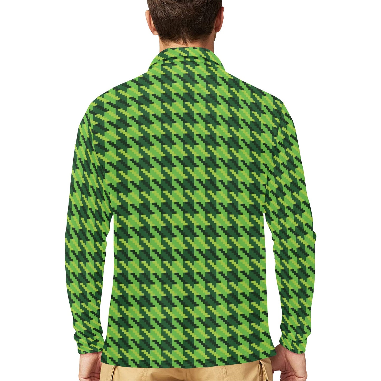 St Patricks Day Houndstooth Pattern Print LKS301 Long Sleeve Polo Shirt For Men's