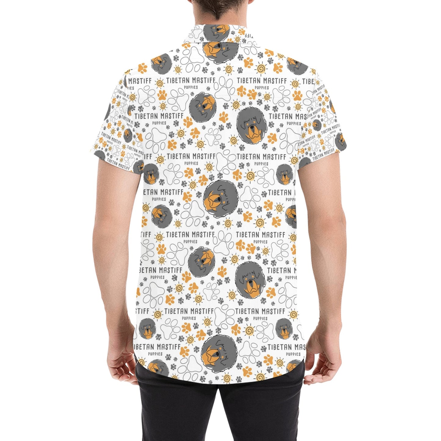 Tibetan Mastiffs Print Design LKS302 Men Short Sleeve Button Up Shirt