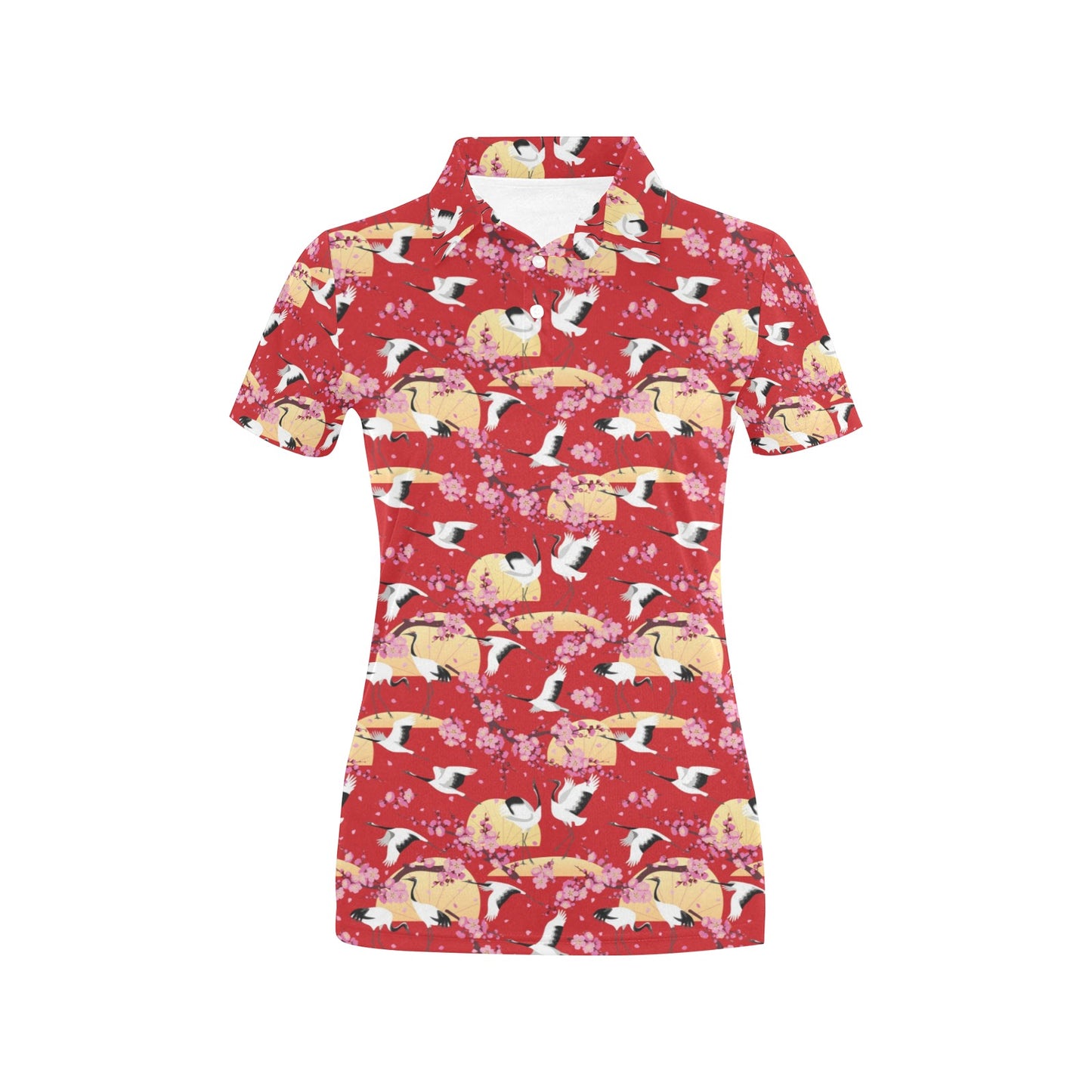 Crane Pattern Print Design 04 Women's Polo Shirt