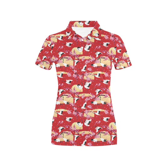 Crane Pattern Print Design 04 Women's Polo Shirt