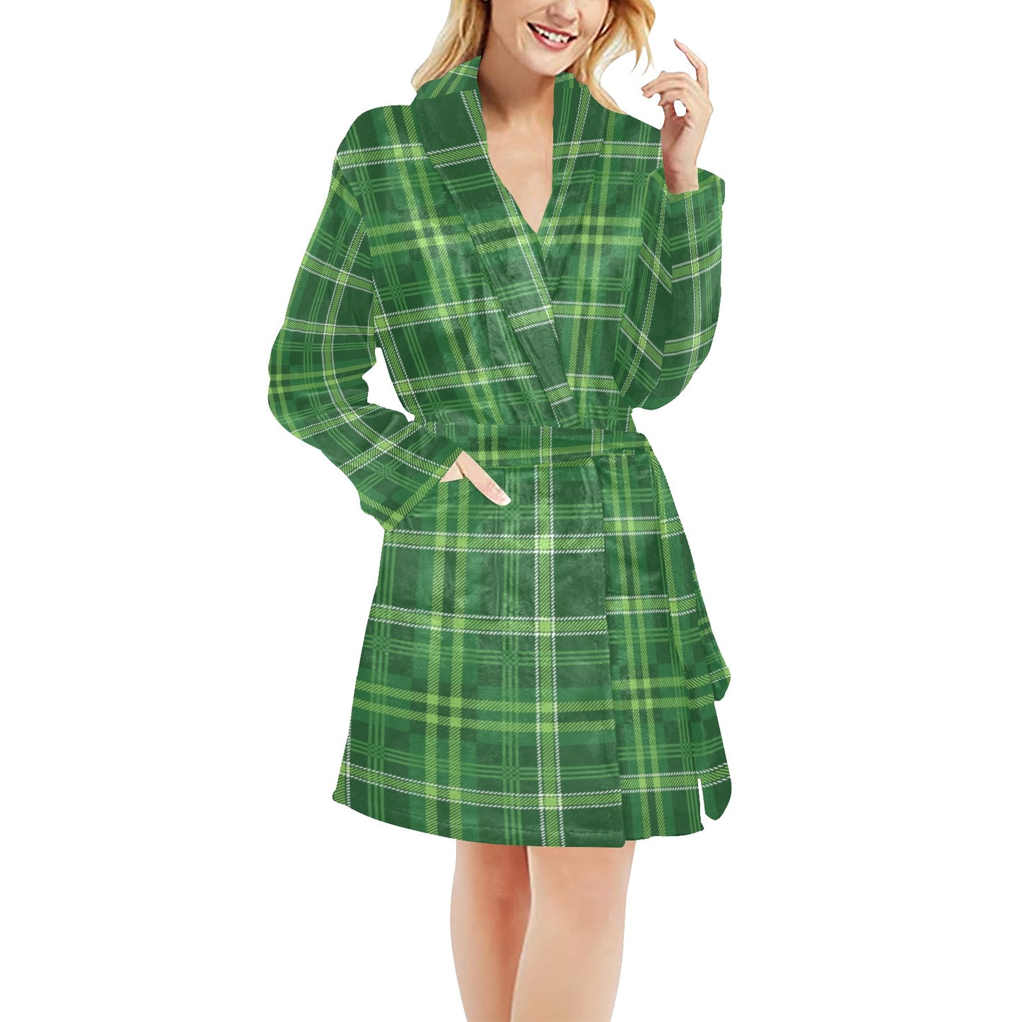 Irish Plaid Pattern Print Design 02 Women's Fleece Robe