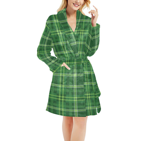 Irish Plaid Pattern Print Design 02 Women's Fleece Robe