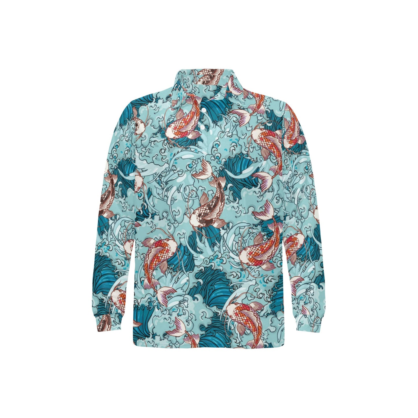 KOI Fish Pattern Print Design 05 Long Sleeve Polo Shirt For Men's
