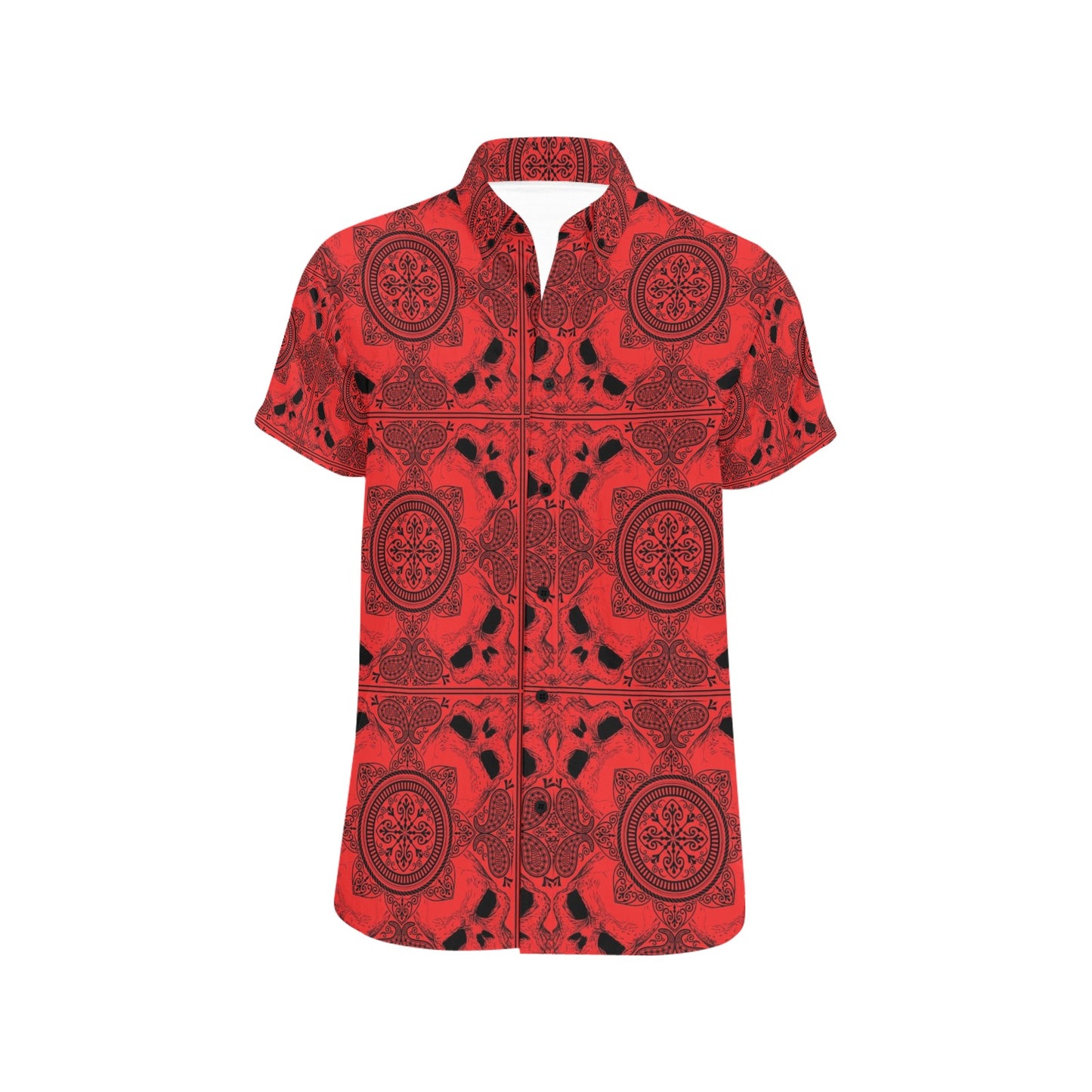 Bandana Red Print Design LKS304 Men Short Sleeve Button Up Shirt