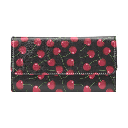 Cherry Black Background Women's Trifold Wallet