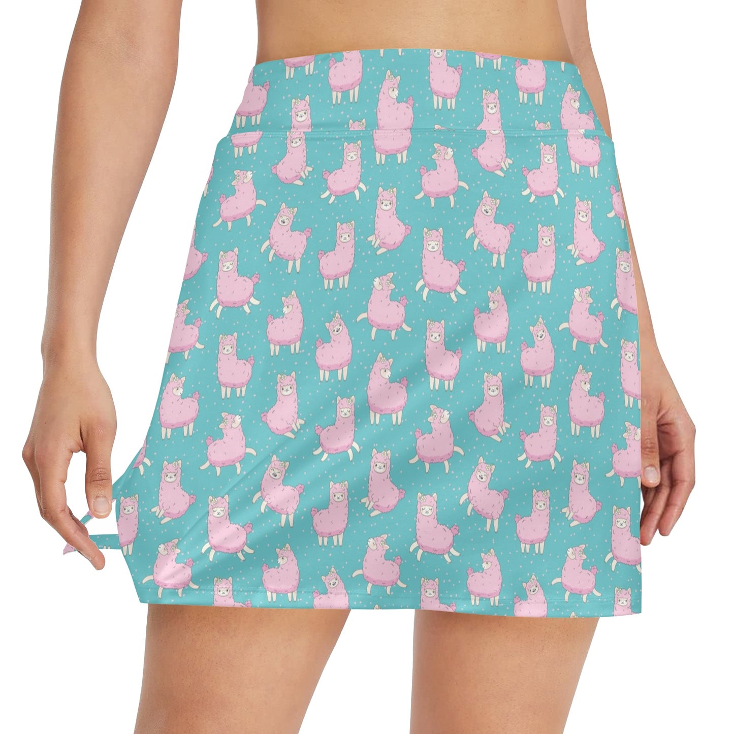 Alpaca Cartoon Design Themed Print 17" Golf & Pickleball Skort with Pockets