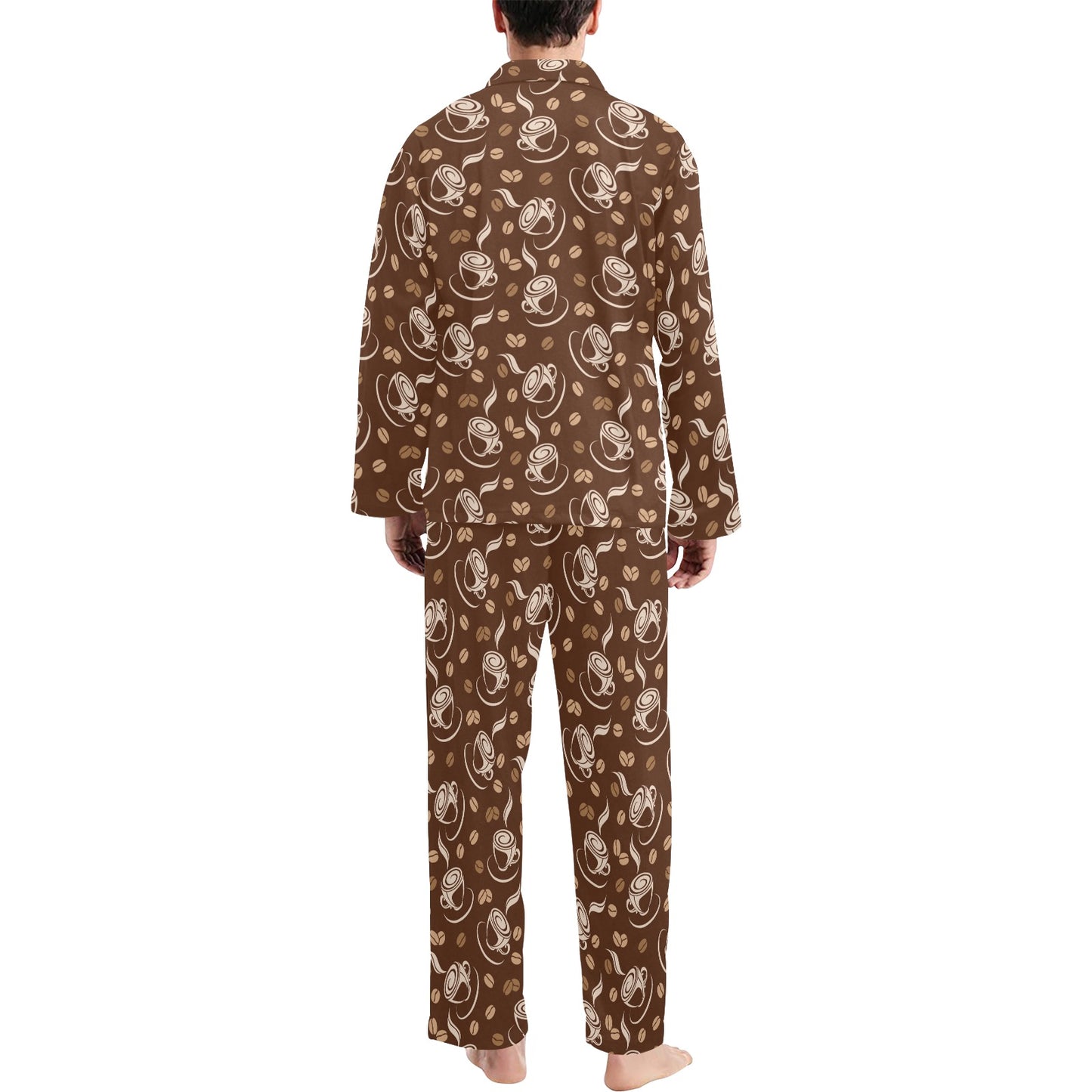 Coffee Pattern Print Design 03 Men's Long Pajama Set