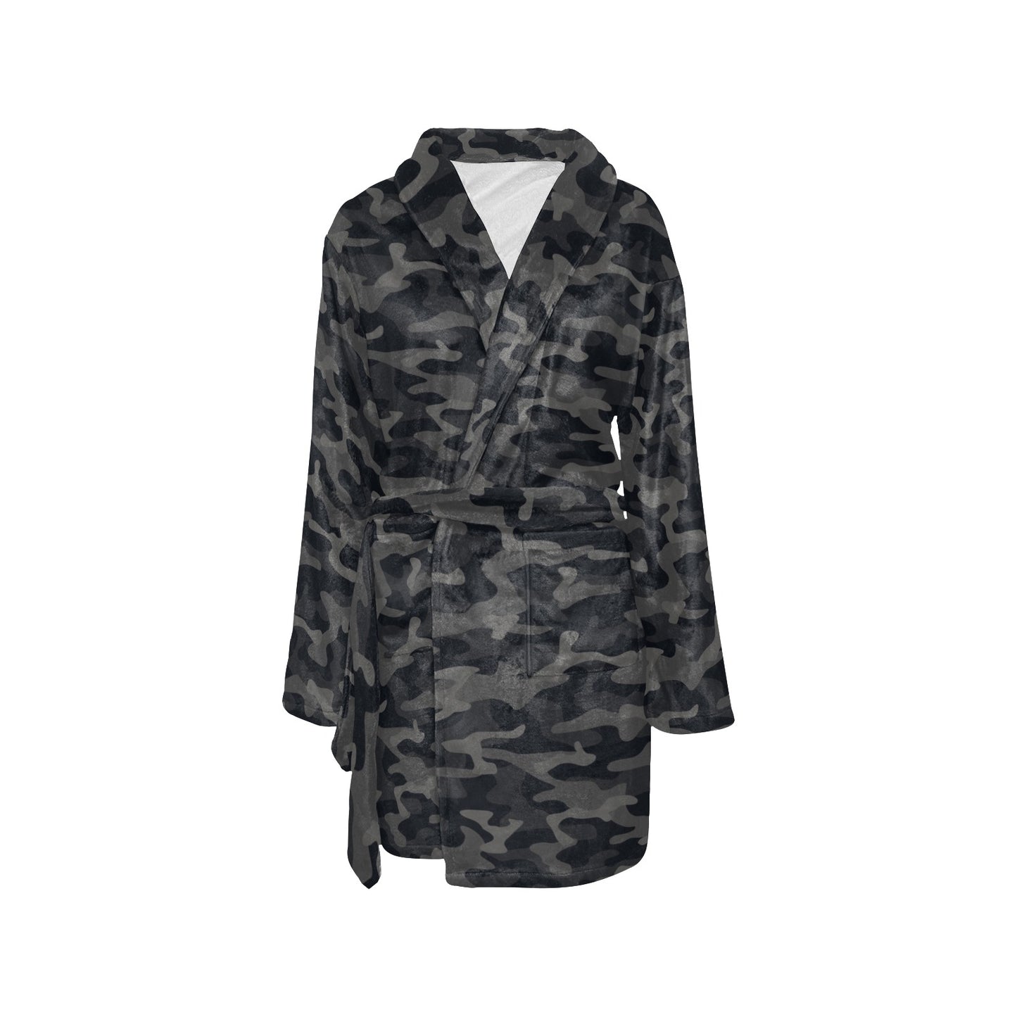 Camo Black Pattern Print Design 02 Women's Fleece Robe