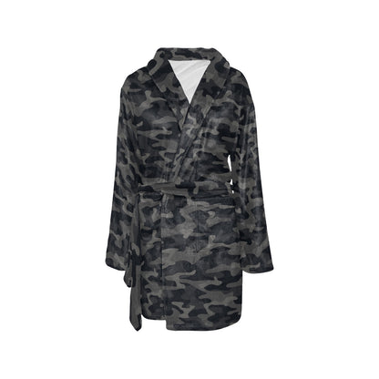 Camo Black Pattern Print Design 02 Women's Fleece Robe