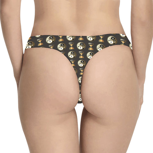 Yin Yang Skull Themed Design Print Women's Thongs