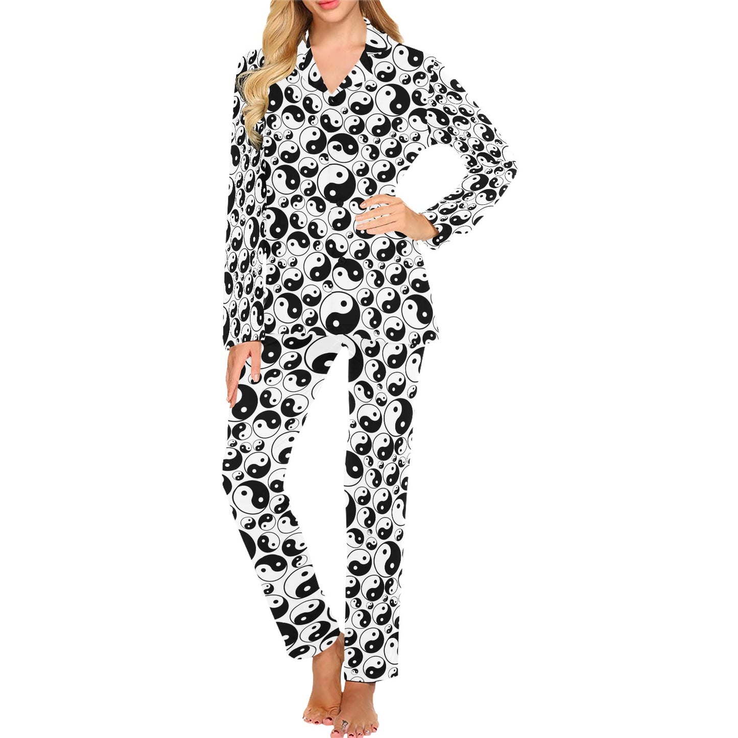 Yin Yang Print Design LKS302 Women's Long Pajama Set