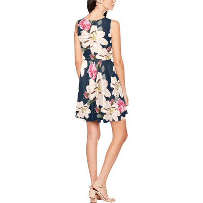 Lily Pattern Print Design LY04 Sleeveless Dress