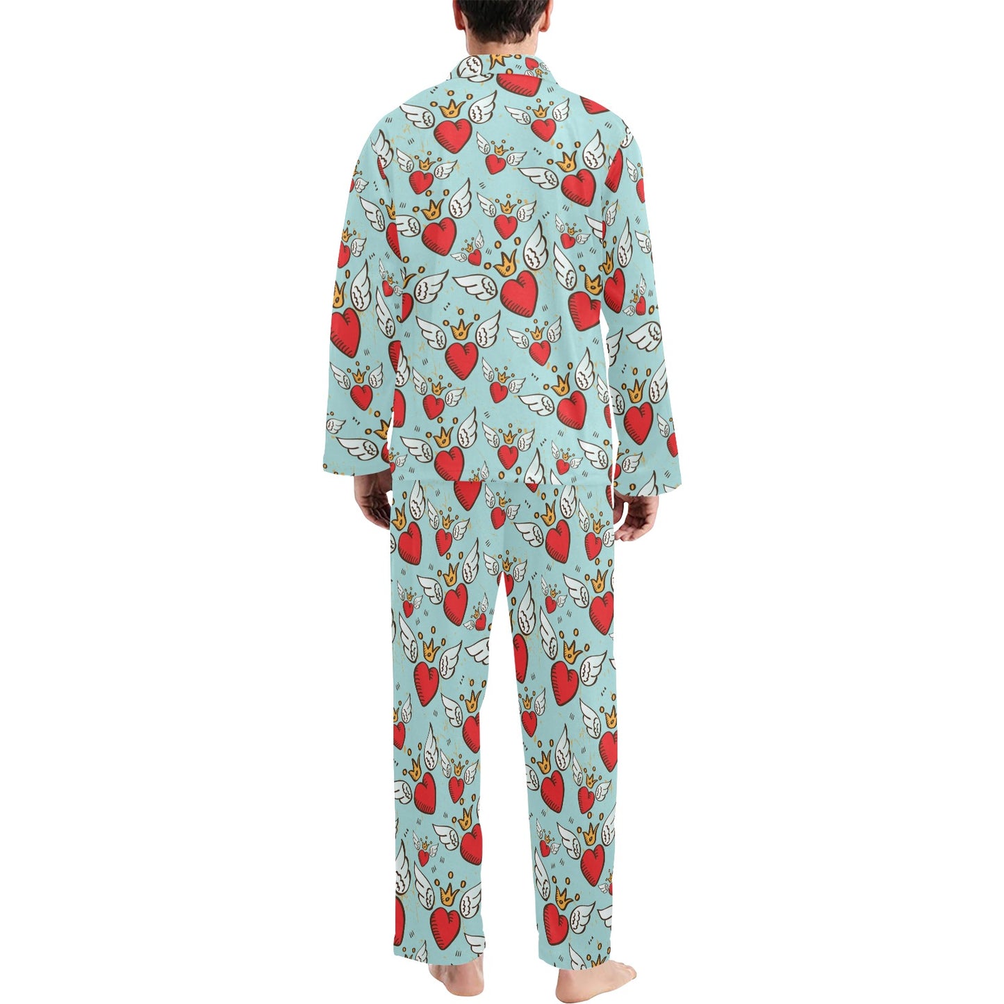 Angel Wings Heart Pattern Print Design 02 Men's Long Pajama Set