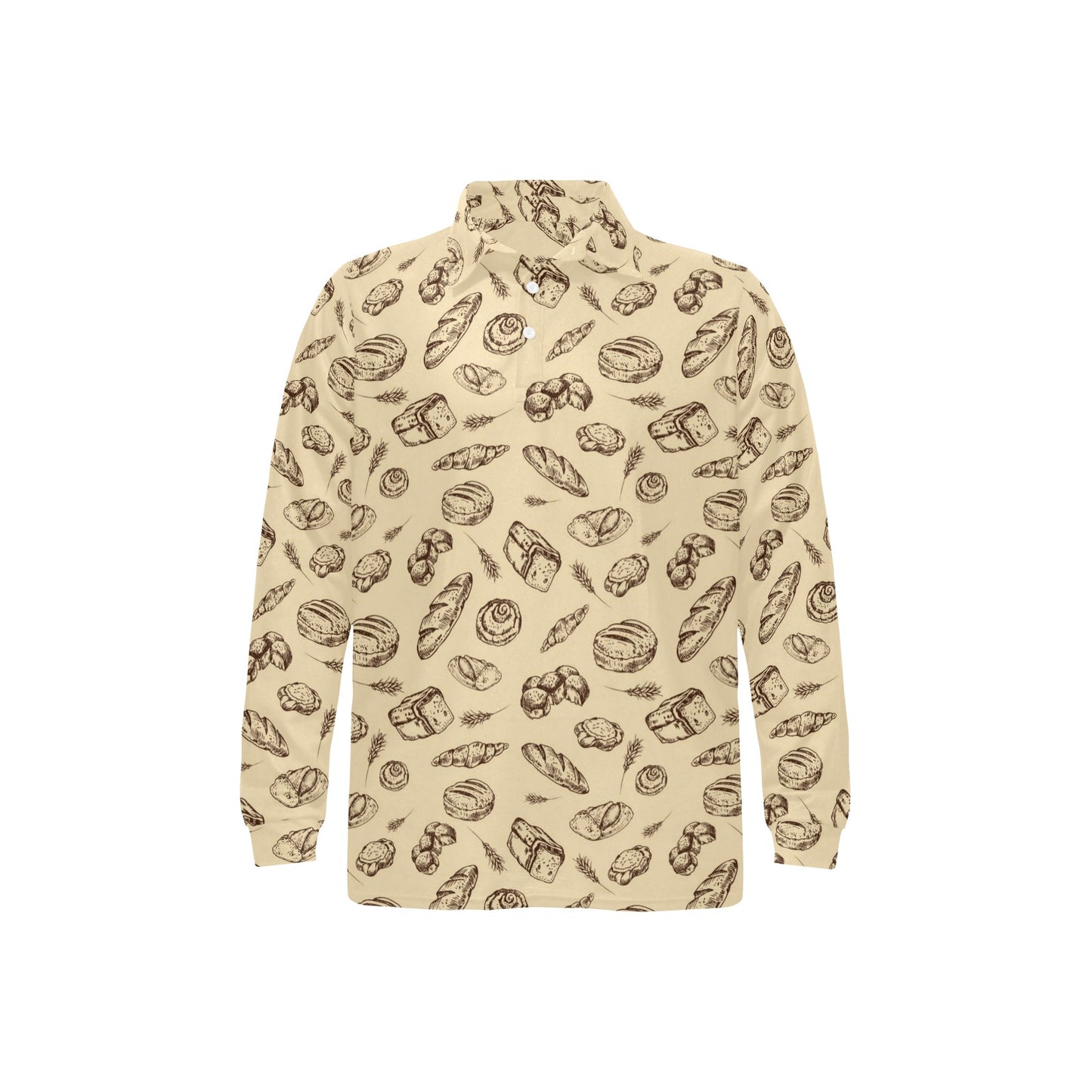 Bread Pattern Print Design 04 Long Sleeve Polo Shirt For Men's