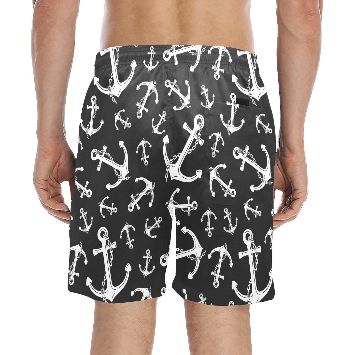 Anchor Black White Men's Swim Trunks Beach Shorts