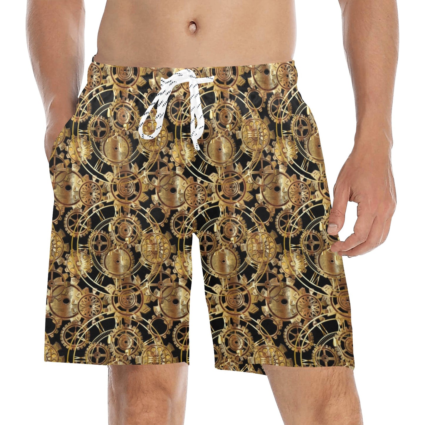 Steampunk Gear Design Themed Print Men's Swim Trunks Beach Shorts