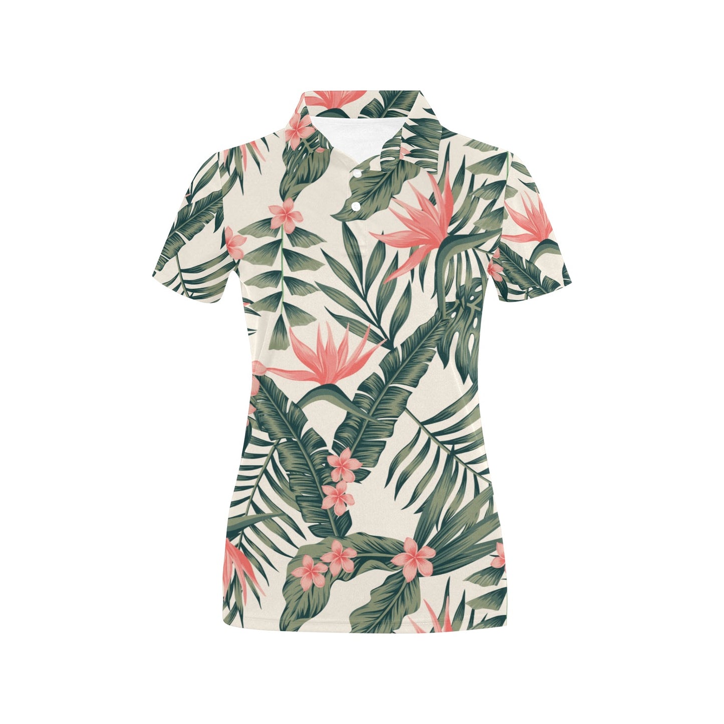 Tropical Flower Palm Leaves Women's Polo Shirt