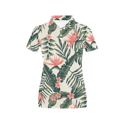 Tropical Flower Palm Leaves Women's Polo Shirt