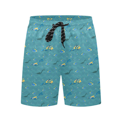 Scuba Driving Pattern Print Design LKS306 Men's Swim Trunks Beach Shorts