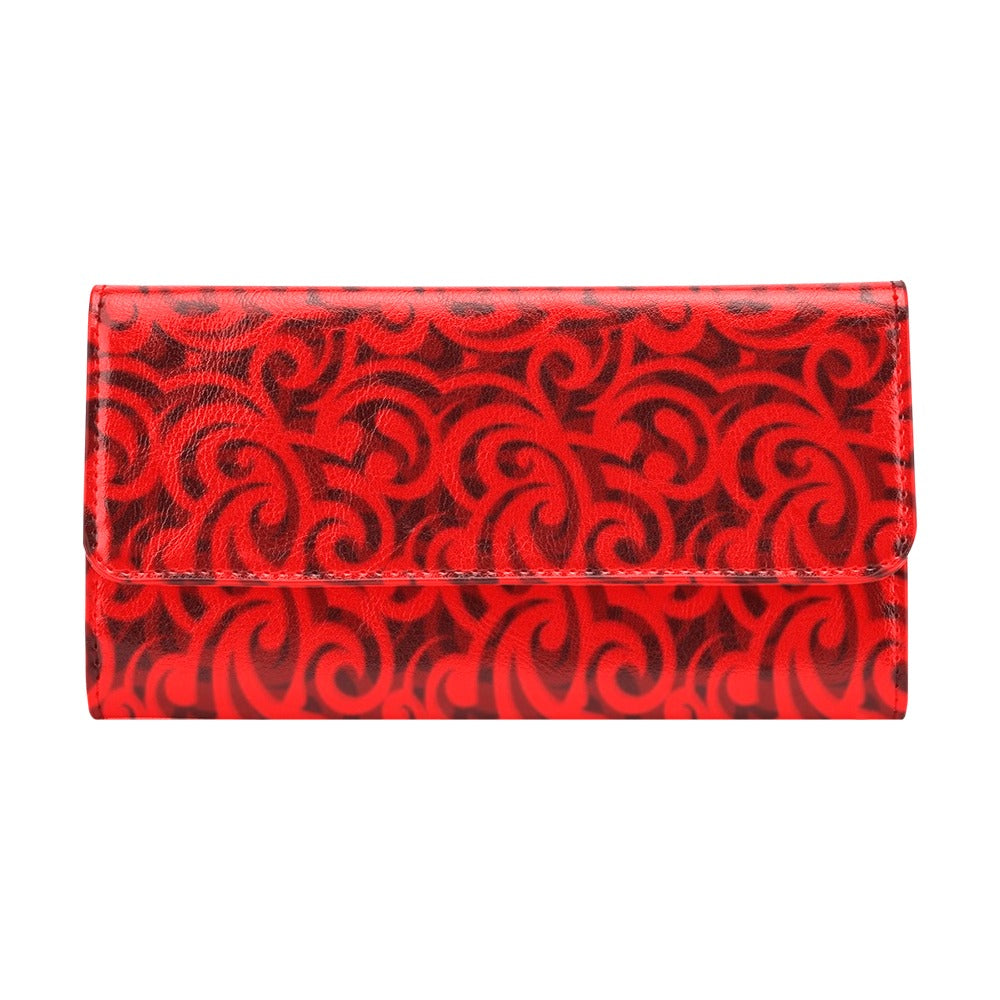 Maori Red Themed Design Print Women's Trifold Wallet